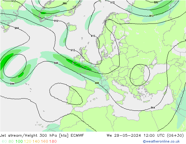 Jet stream/Height 300 hPa ECMWF We 29.05.2024 12 UTC