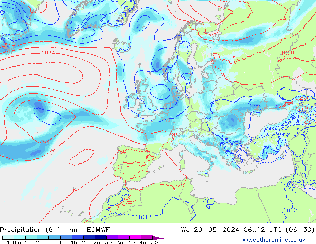 Precipitazione (6h) ECMWF mer 29.05.2024 12 UTC