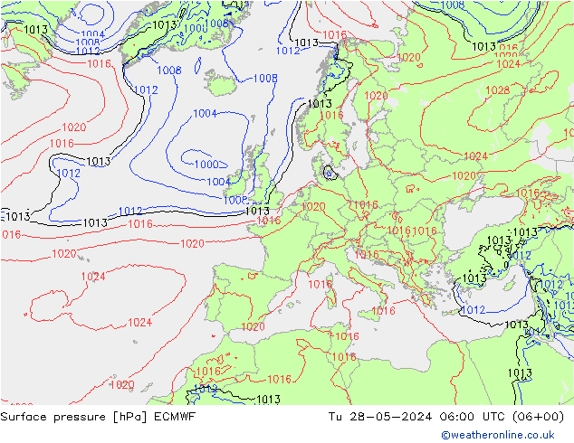 Surface pressure ECMWF Tu 28.05.2024 06 UTC