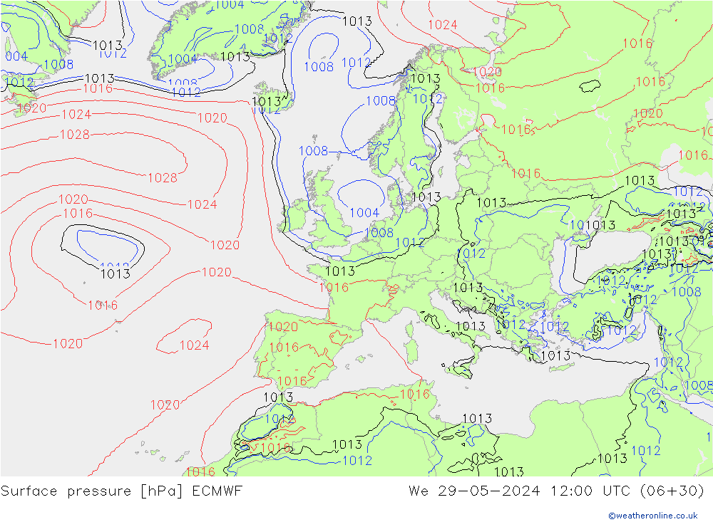 Surface pressure ECMWF We 29.05.2024 12 UTC