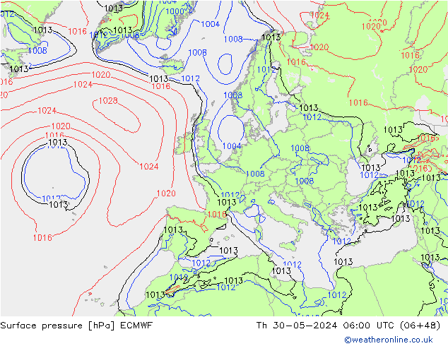 Presión superficial ECMWF jue 30.05.2024 06 UTC