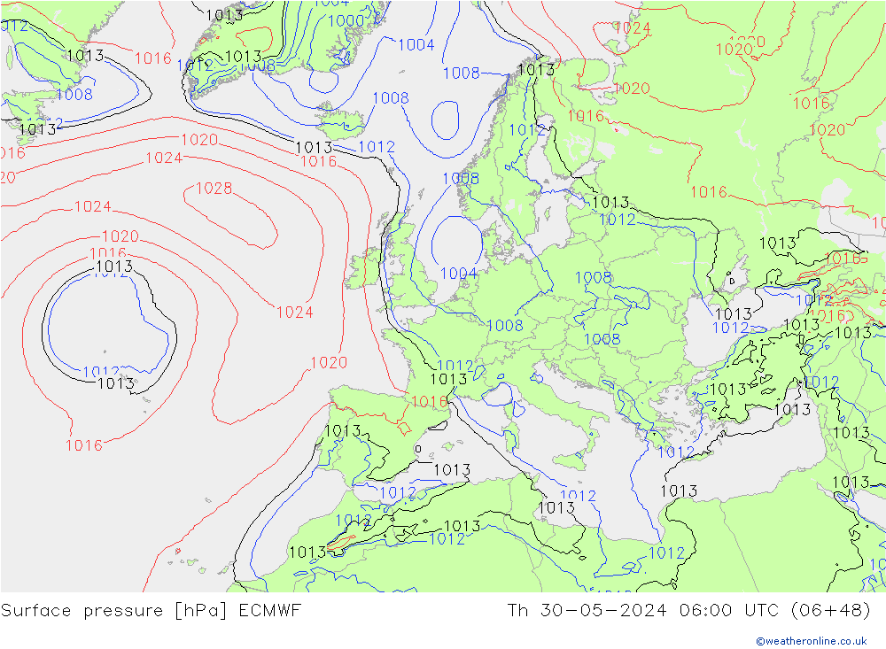 Surface pressure ECMWF Th 30.05.2024 06 UTC