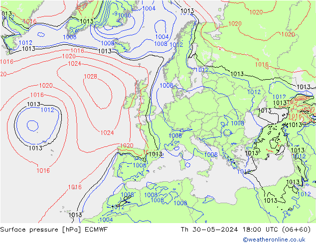 Luchtdruk (Grond) ECMWF do 30.05.2024 18 UTC