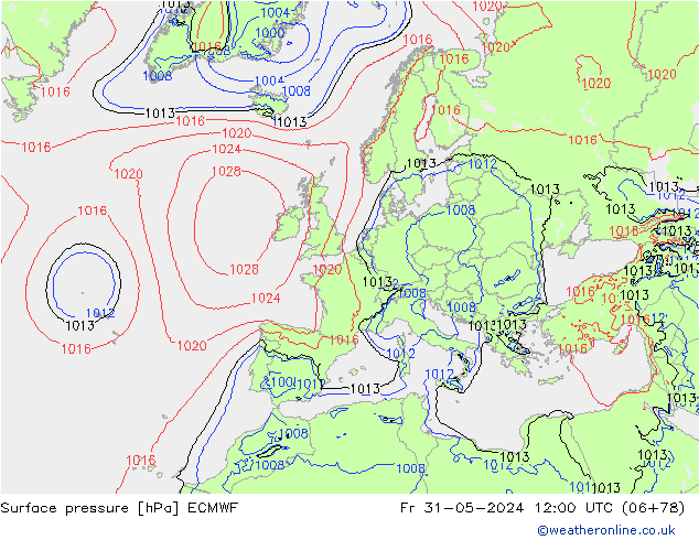 pressão do solo ECMWF Sex 31.05.2024 12 UTC