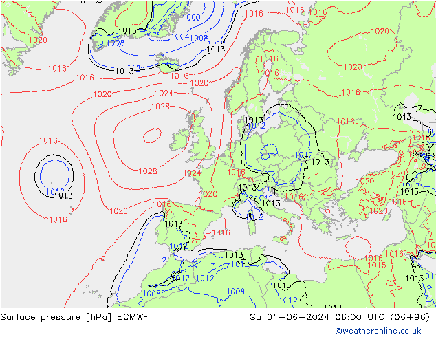 pressão do solo ECMWF Sáb 01.06.2024 06 UTC