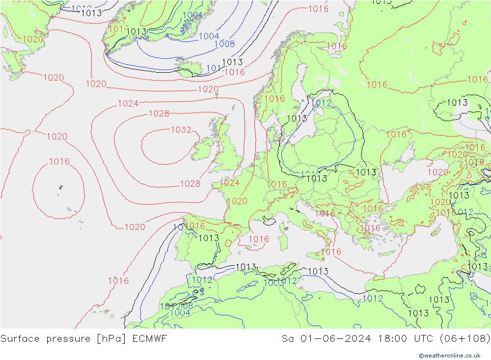 Surface pressure ECMWF Sa 01.06.2024 18 UTC