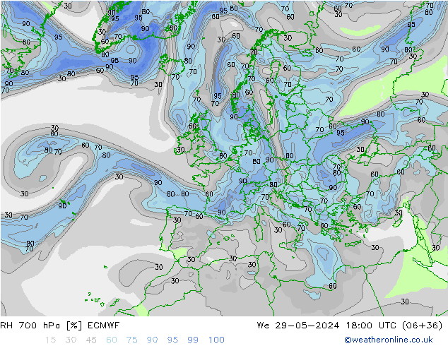 RH 700 hPa ECMWF St 29.05.2024 18 UTC