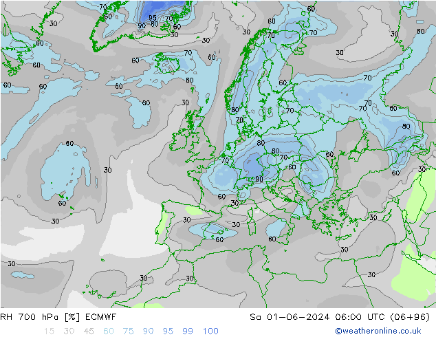 RV 700 hPa ECMWF za 01.06.2024 06 UTC