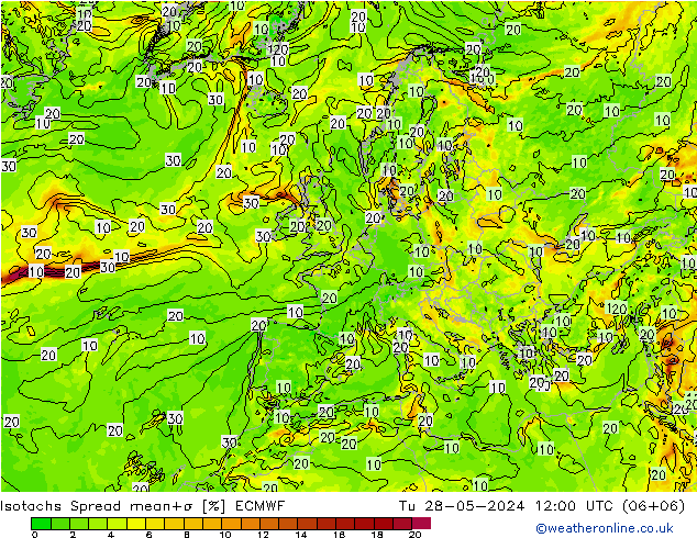 Isotachs Spread ECMWF вт 28.05.2024 12 UTC