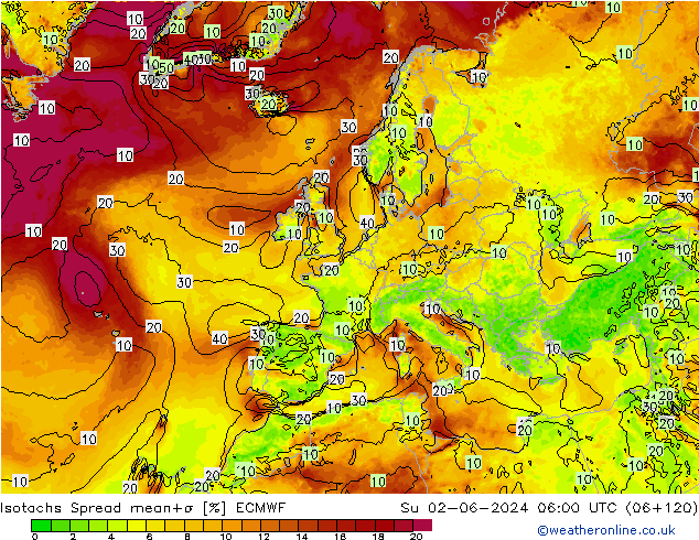 Isotachs Spread ECMWF Su 02.06.2024 06 UTC