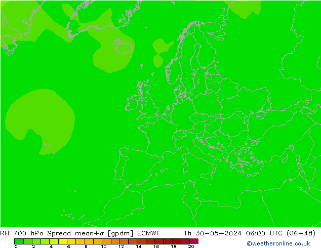 RH 700 hPa Spread ECMWF  30.05.2024 06 UTC