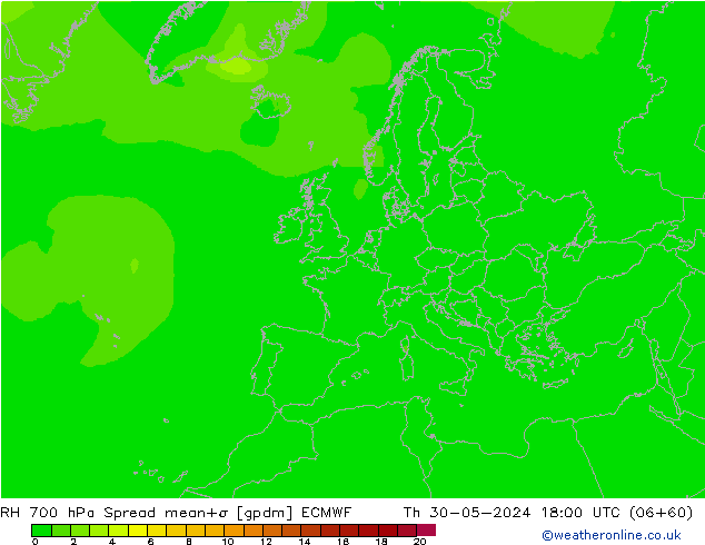 RH 700 hPa Spread ECMWF  30.05.2024 18 UTC