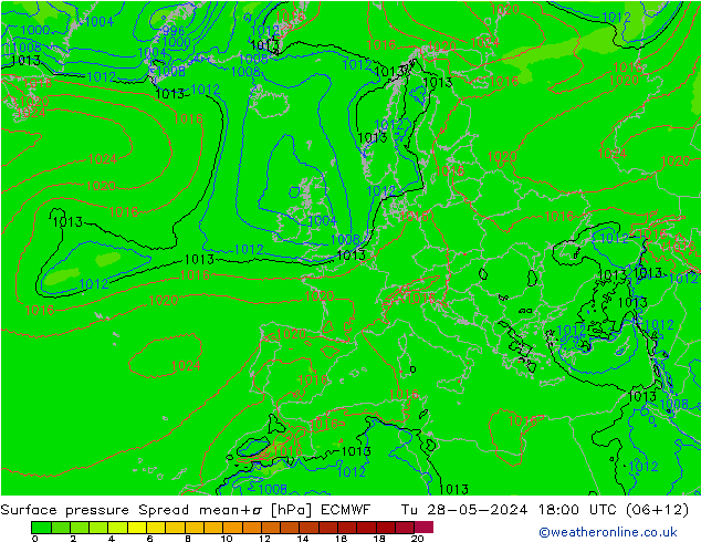 Surface pressure Spread ECMWF Tu 28.05.2024 18 UTC