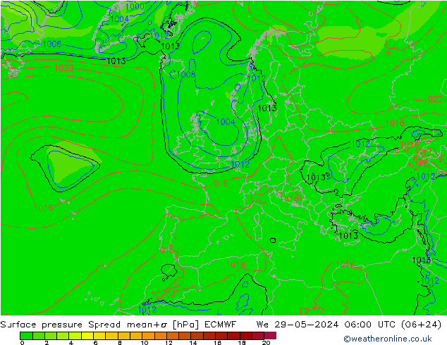 Bodendruck Spread ECMWF Mi 29.05.2024 06 UTC