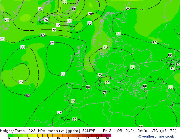 Height/Temp. 925 hPa ECMWF Fr 31.05.2024 06 UTC