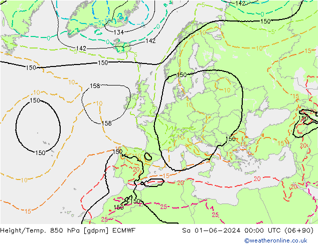 Hoogte/Temp. 850 hPa ECMWF za 01.06.2024 00 UTC