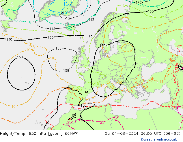 Height/Temp. 850 hPa ECMWF Sa 01.06.2024 06 UTC