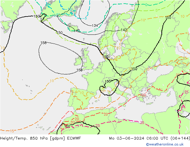 Yükseklik/Sıc. 850 hPa ECMWF Pzt 03.06.2024 06 UTC