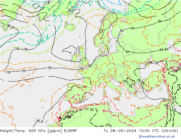 Géop./Temp. 925 hPa ECMWF mar 28.05.2024 12 UTC