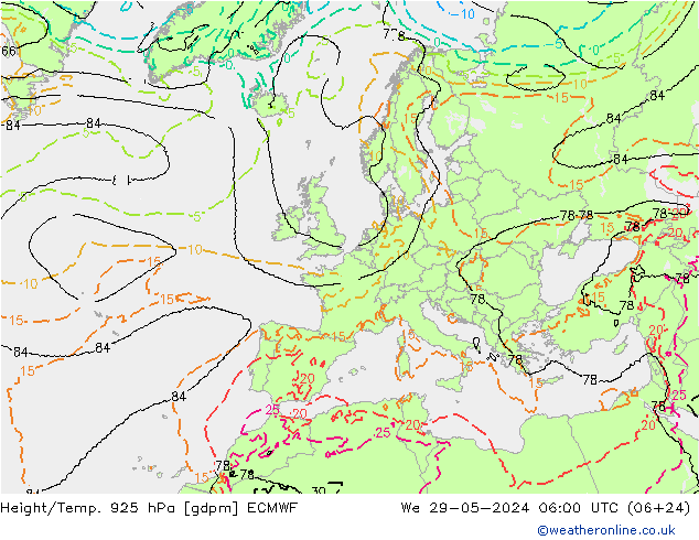 Height/Temp. 925 гПа ECMWF ср 29.05.2024 06 UTC