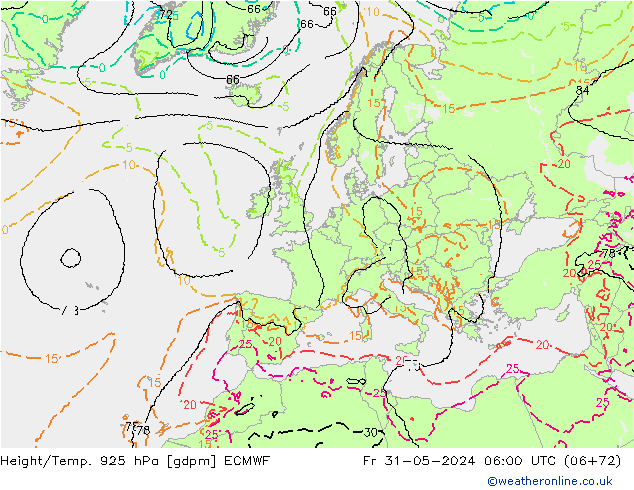 Yükseklik/Sıc. 925 hPa ECMWF Cu 31.05.2024 06 UTC