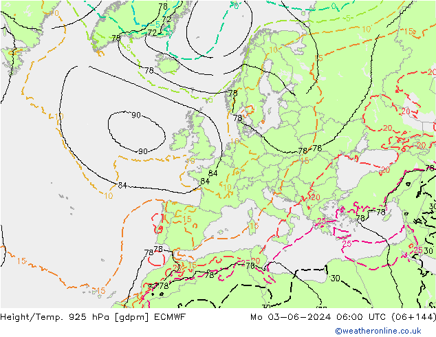 Height/Temp. 925 hPa ECMWF Po 03.06.2024 06 UTC