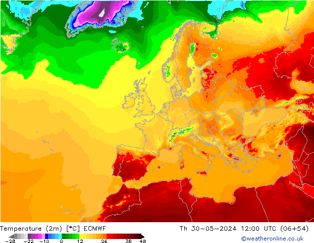 Temperaturkarte (2m) ECMWF Do 30.05.2024 12 UTC