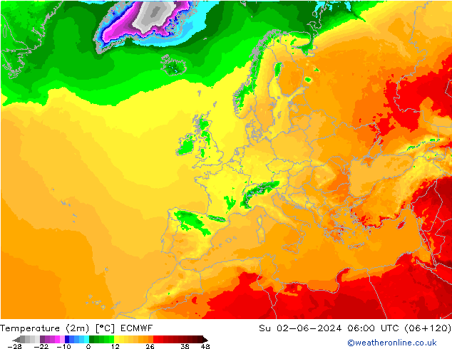 Temperatura (2m) ECMWF dom 02.06.2024 06 UTC