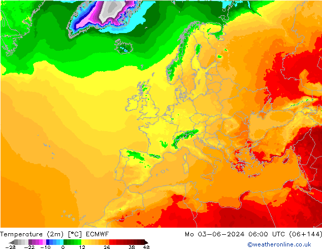 Sıcaklık Haritası (2m) ECMWF Pzt 03.06.2024 06 UTC