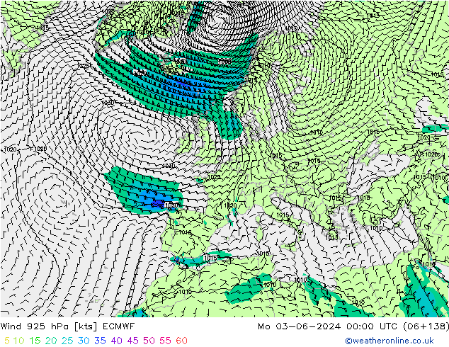 ветер 925 гПа ECMWF пн 03.06.2024 00 UTC