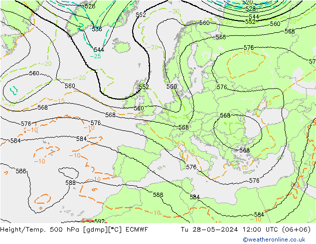 Yükseklik/Sıc. 500 hPa ECMWF Sa 28.05.2024 12 UTC