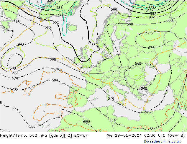 Height/Temp. 500 hPa ECMWF śro. 29.05.2024 00 UTC