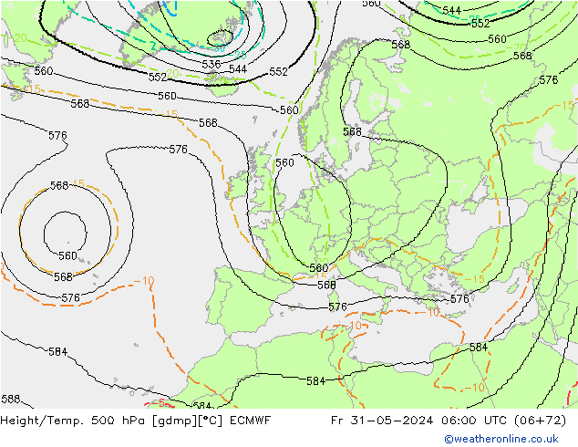 Height/Temp. 500 hPa ECMWF Fr 31.05.2024 06 UTC