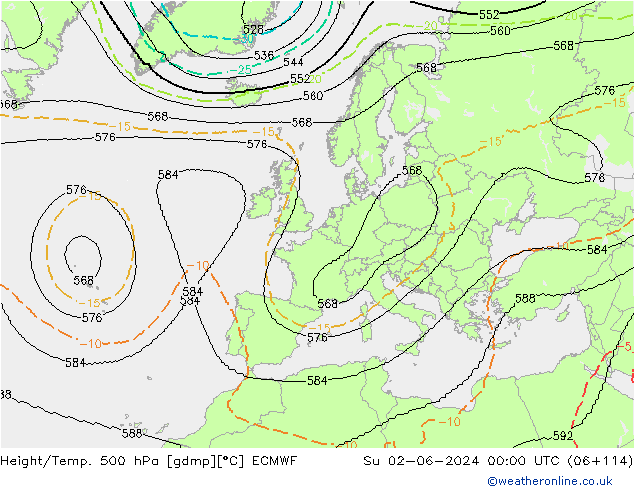 Height/Temp. 500 hPa ECMWF  02.06.2024 00 UTC