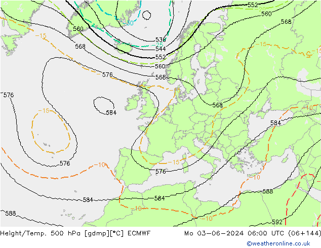 Yükseklik/Sıc. 500 hPa ECMWF Pzt 03.06.2024 06 UTC
