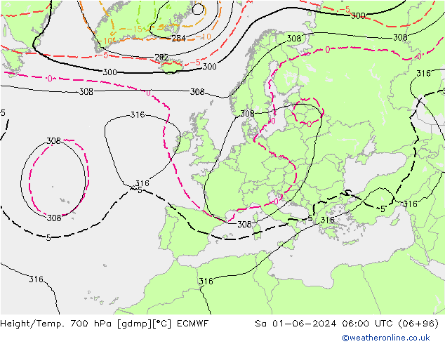 Height/Temp. 700 hPa ECMWF Sáb 01.06.2024 06 UTC