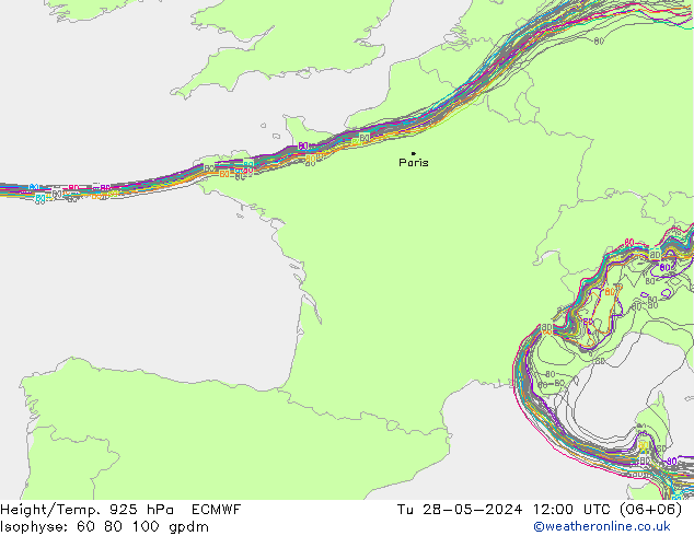 Height/Temp. 925 hPa ECMWF  28.05.2024 12 UTC