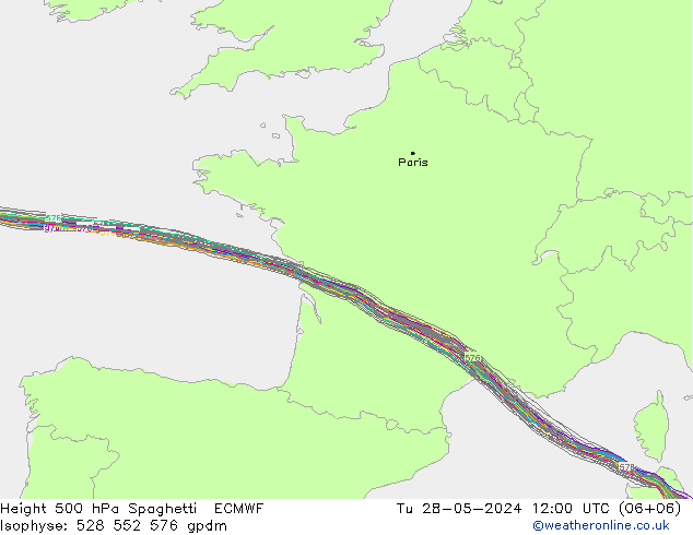 Height 500 hPa Spaghetti ECMWF Tu 28.05.2024 12 UTC