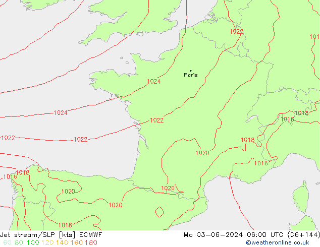 Corriente en chorro ECMWF lun 03.06.2024 06 UTC