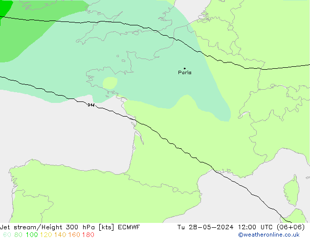 Jet stream/Height 300 hPa ECMWF Tu 28.05.2024 12 UTC