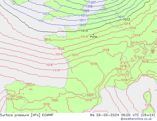 Atmosférický tlak ECMWF St 29.05.2024 06 UTC