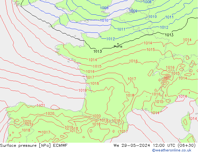 Presión superficial ECMWF mié 29.05.2024 12 UTC