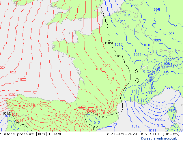 Surface pressure ECMWF Fr 31.05.2024 00 UTC