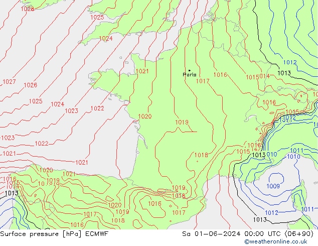 Surface pressure ECMWF Sa 01.06.2024 00 UTC