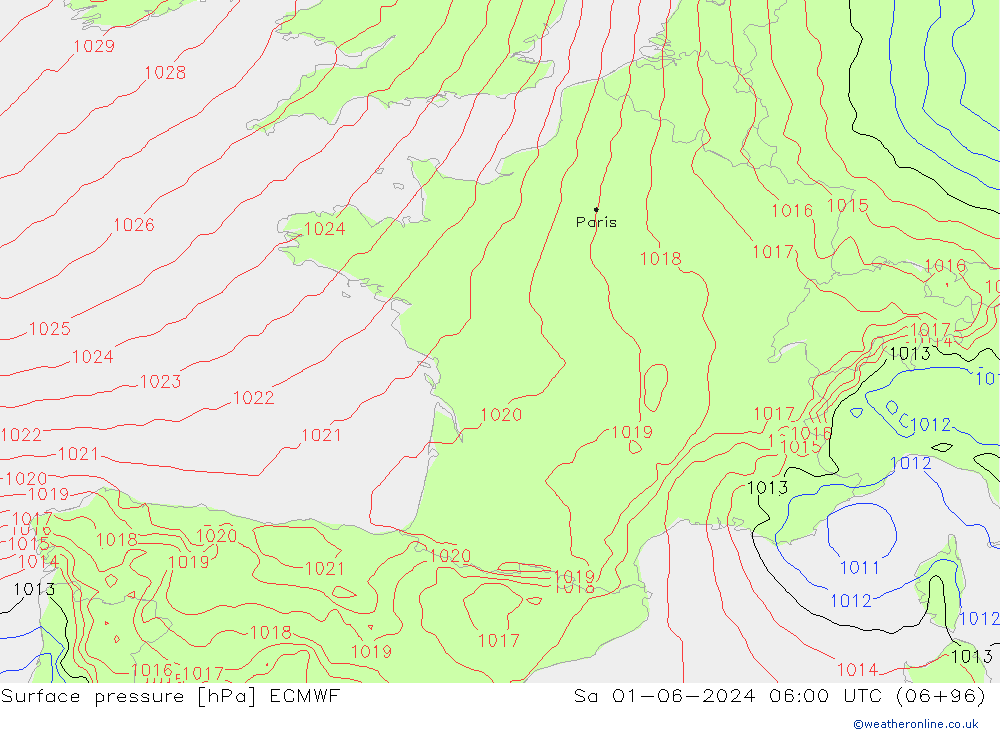 Presión superficial ECMWF sáb 01.06.2024 06 UTC