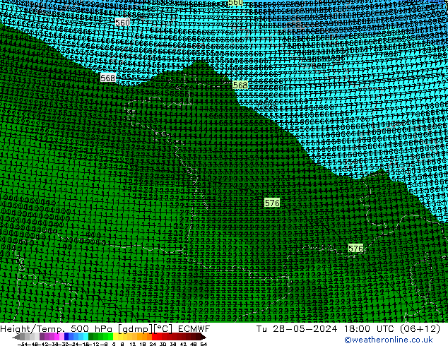 Hoogte/Temp. 500 hPa ECMWF di 28.05.2024 18 UTC