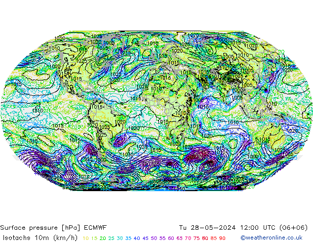 Isotachen (km/h) ECMWF di 28.05.2024 12 UTC