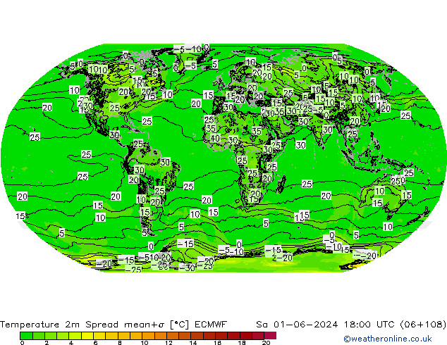 Temperatuurkaart Spread ECMWF za 01.06.2024 18 UTC