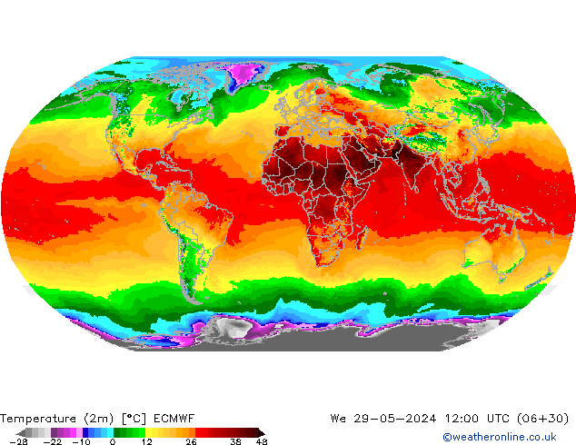 Temperature (2m) ECMWF We 29.05.2024 12 UTC