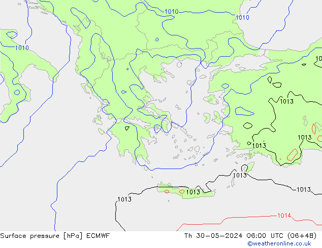 pressão do solo ECMWF Qui 30.05.2024 06 UTC